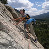 Tristan leading one of the easy pitches higher up on the Nose.