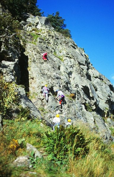 A busy day on Bollard Buttress.