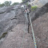 The upper crack of PTSY.  Note the lichen on the rock prior to cleaning.