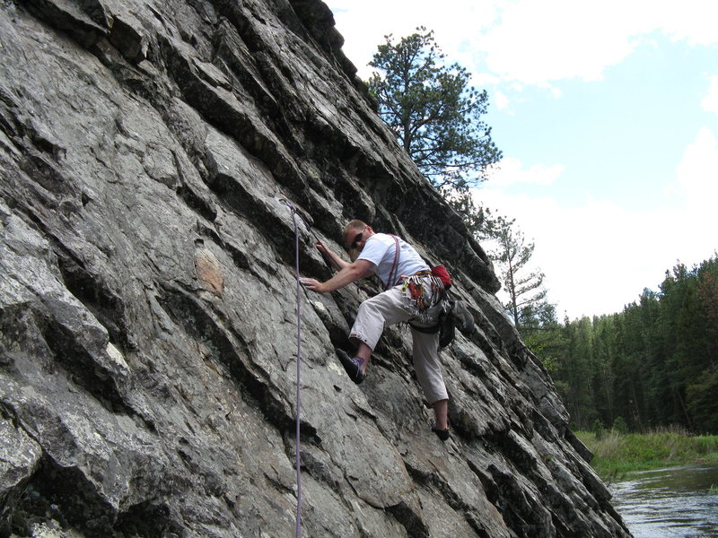 My one bolted climb at Boxelder Creek.  5.7 110ft several bolts to finish with finger to hand sized gear to Natural anchor.