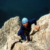 Eric Draper at the beginning of the upper arete.