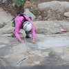 Amparo Chaney of Ventura entering the crux of Exilis Dihedral