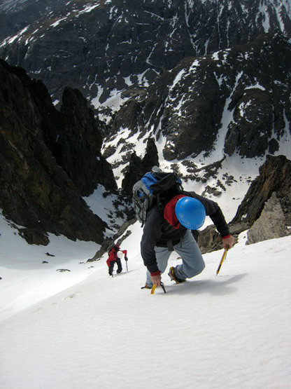 Near the top of Flour Power Couloir.  This is the steepest snow of the route - possibly exceeding 60 degrees.