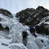 Starting up the gully to the upper pitch