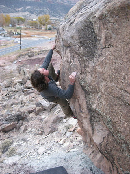 Abottoir- Left. Note the Parking Lot in the Background for a sense of where the boulder is located.