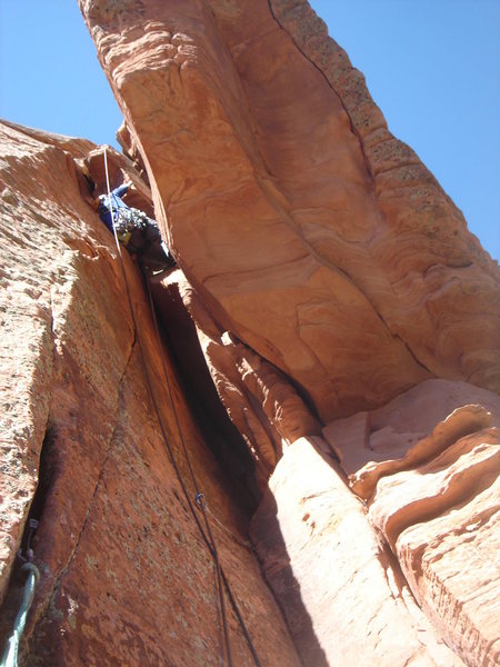 Making an involuntary ascent of the rope-eating-crack variation (5.9)