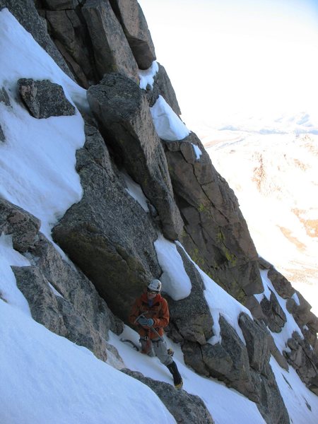 Upper couloir, at the 4th class section.