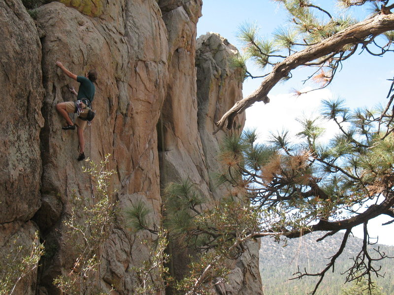 Phil on Bum Steer (5.10a), Holcomb Valley Pinnacles