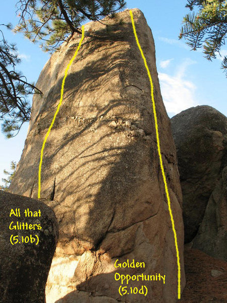 Photo/topo for The Ingot, Holcomb Valley Pinnacles. 