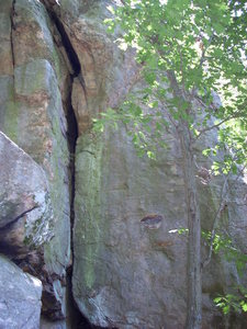 Highball bouldering problem around the corner past "Quall Wall"