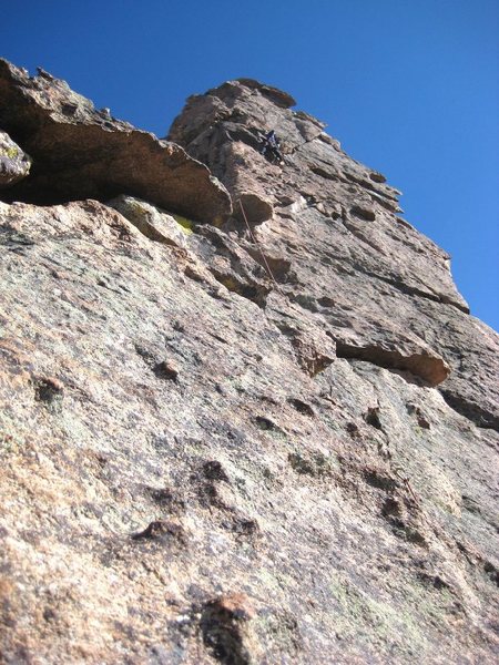 High on the buttress.  Photo by Mark Oveson.