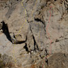 Wheeler Gorge topo 1 <br>
<br>
Yellow: Exodus (5.11a/b)<br>
Orange: Little Buckaroo (5.11a)<br>
Red: Blush (5.10d)<br>
