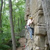 Nick Rhoads leading "Dancing Madly Backwards Direct" 5.11a R<br>
<br>
Photo by: Paul Campbell