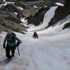 Looking down the couloir from just below the summit. July 4th, 2009.