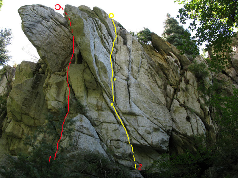 1. Route in between the large wing aretes.<br>
<br>
2. Unknown bolt route.