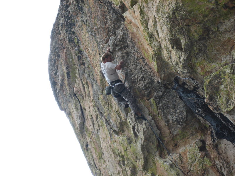 Yours truly at the redpoint crux.  This is one of the best sport climbs I have ever done!