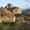 The town of Kastraki nestled between the monoliths of Meteora.