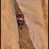 Joe Garcia milking a no-hands rest just below the crux of the first pitch of The Golden Spike in Sedona, AZ.