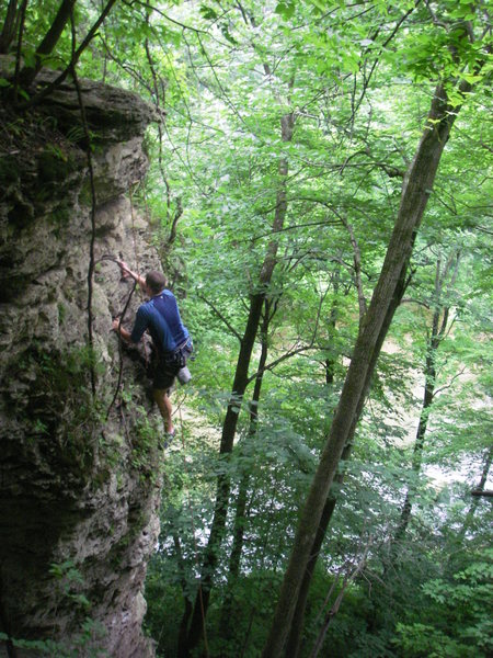 Nick nearing the anchors. Whether it's a first lead or a warm-up, Tarzan is a fun 5.7