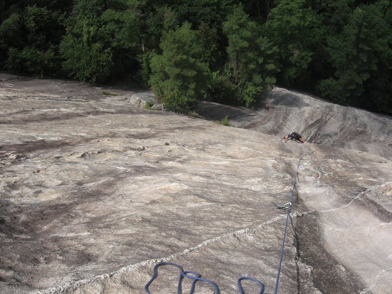 Tim following P2 just past the crux.