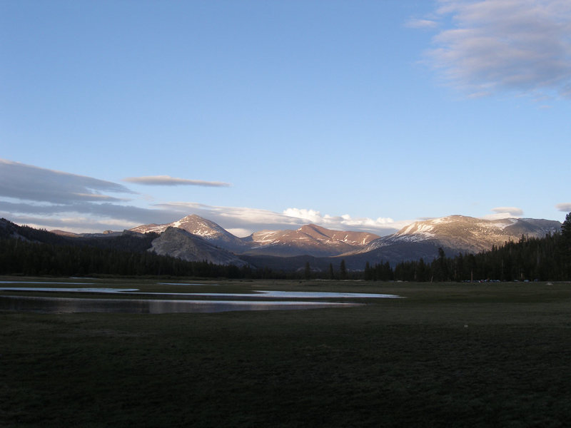 Evening light on water in meadows