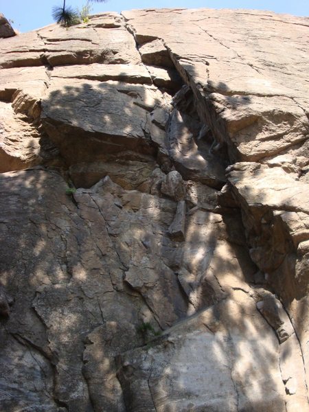 between the two cracks over the obvious roof