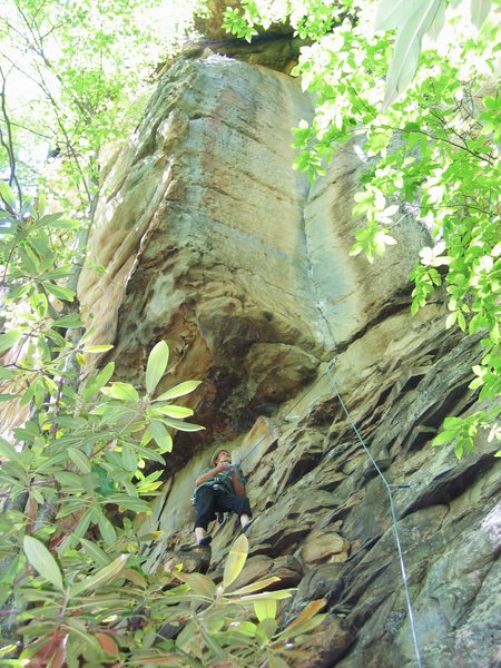 Collecting thoughts prior to upcoming crux traverse.