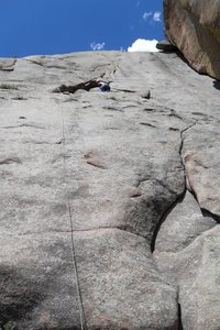 The 1st pitch of Walt's Wall route goes up this flake ~8' left of the large Coke Bottle dihedral.