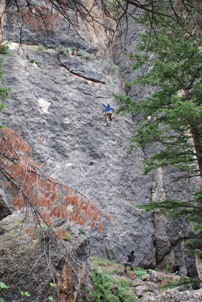 1 bolt to go, anchor is in the orangish looking rock right above.  