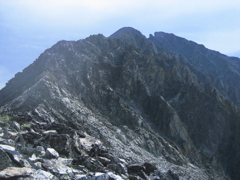 Crazy Peak - The rugged West Ridge route is mainly 3rd Class with a couple of short 4th Class sections.  It was a "motha".