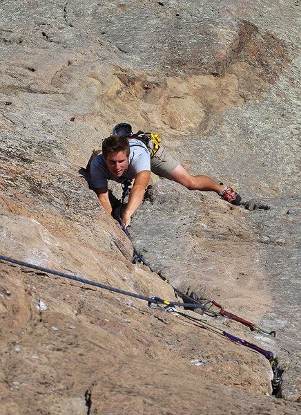 Coby heading up the classic P-Crack.<br>
Photo Tom Slater