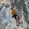 Rick heading into the crux bulge moves. July 2009.