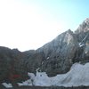 The route up the couloirs to the NE Ridge.