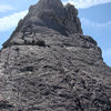 This photo looks up the final pitch to the summit of Tower Two.