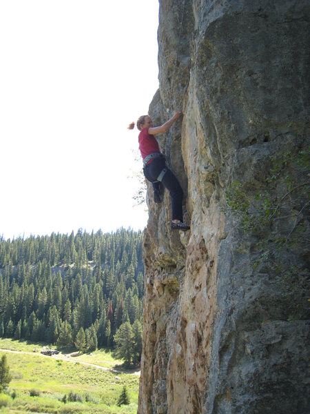 Working through the lower crux of Rafting With Rednecks, the left-most route on the North Wall.