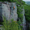 Moves on the arete near the top of Pale Rider. July, '09. Photo: Ted Kryzer. 