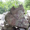 This boulder is in the "Slant" boulder field. This pic doesn't show it but in the next pic you will see the SEVERE narrow roof of this. We will call it the "Arrow Boulder".