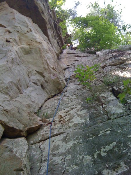 At the belay ledge.  Setting an anchor is easy with tricams and small C3's.