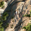 Early morning light finds George climbing on Zig Zag Man. 