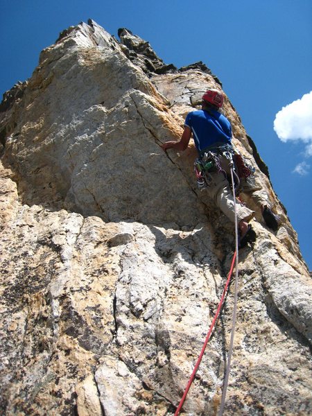 Leading out on P3 of Irene's Arete