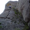 At the crux on the bolted section. Above the ledge above crux is much easier.