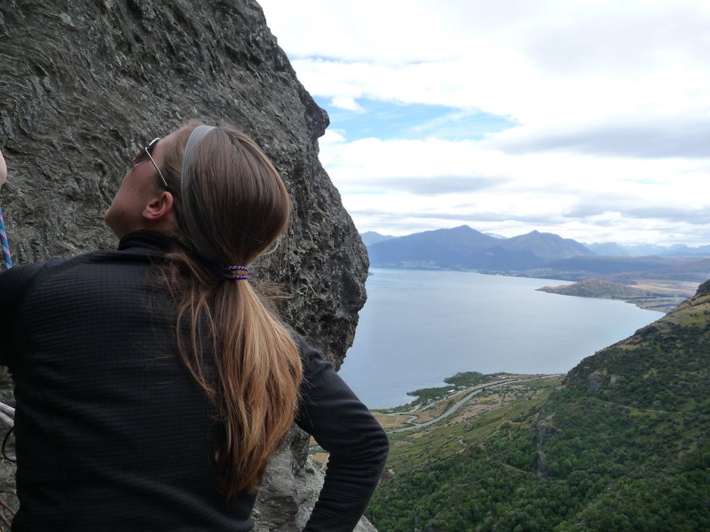 Looking out on Lake Wakatipu from Wai Creek climb