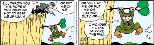 Climbing with Beetle Bailey.