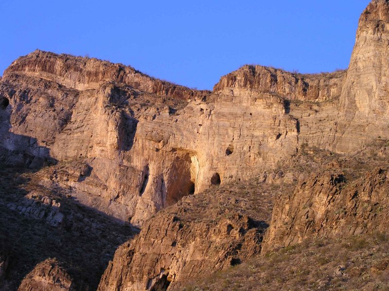 Panorama photo showing the Bat Cave, Walls left of the Bat Cave, and the Grey Wall.  There is alot of rock there waiting for development.