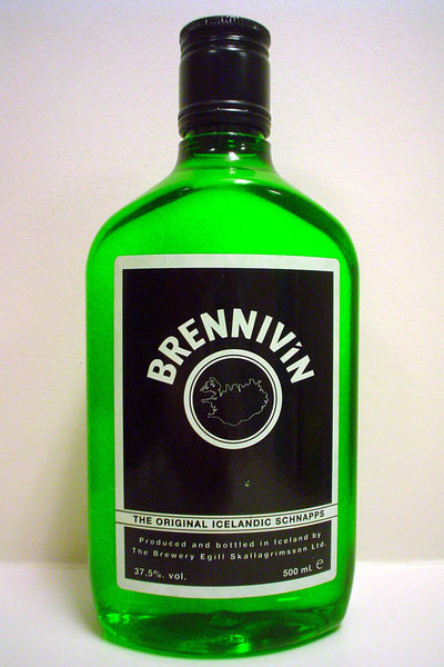 AKA the "Black Death". 37.5% ABV, Icelandic schnapps. Black label was designed to actually discourage people from drinking it. Brennivin literally translates to "burning wine" (Wiki).