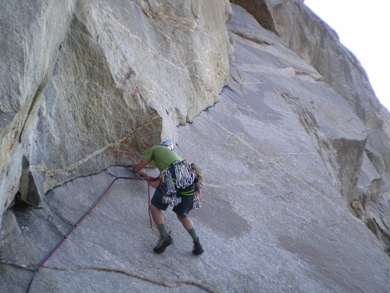 Monsieur Rousseau leading out on crux.  Where's the murse?