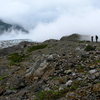 The moraine to the left of the glacier front