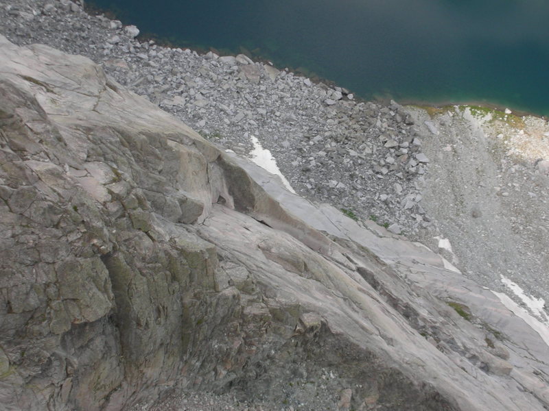 The great dihedral low on the M Buttress viewed from the route Golden Dihedral