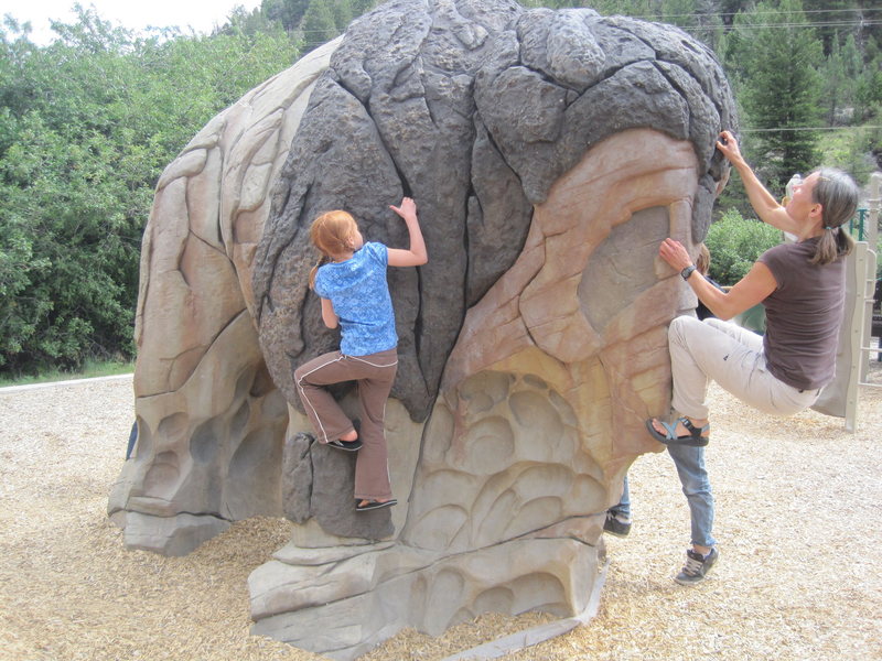 Cool buffalo boulder in the park playground.