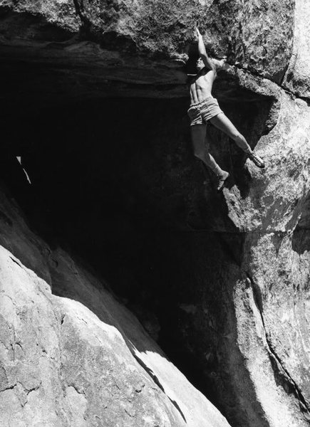 John Bachar climbing.<br>
<br>
Photo by Dean Fidelman.